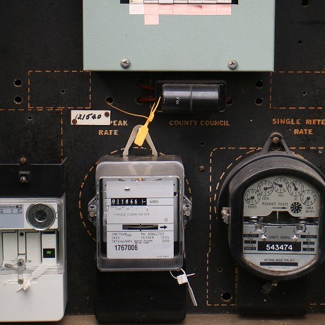 Switch board with modern electrical meters.