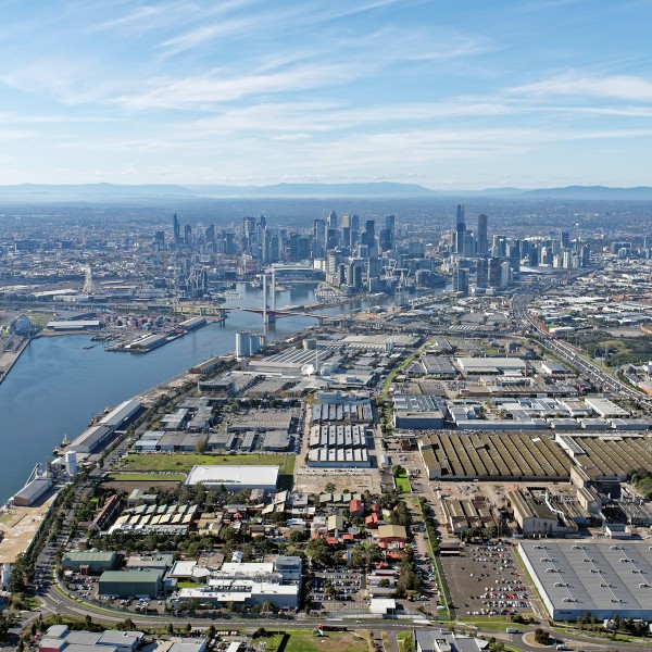 Aerial view of industrial businesses in Melbourne.