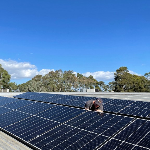 Commercial solar panel installation for a Melbourne business.