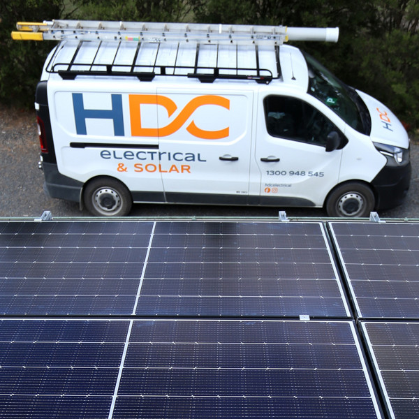 HDC Electrical and Solar van at a commercial electrician job.