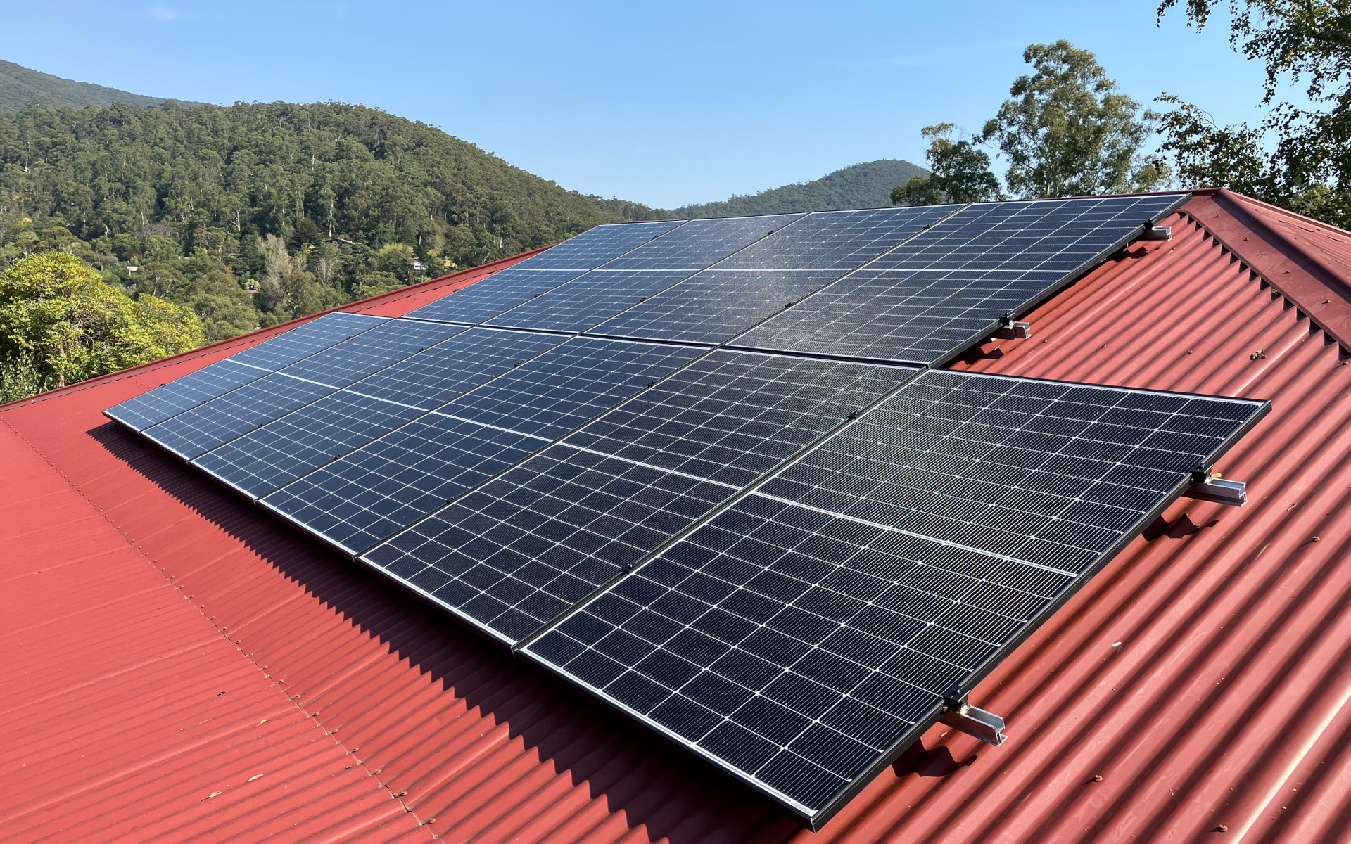 Solar panels on a home's roof in the Yarra Ranges.