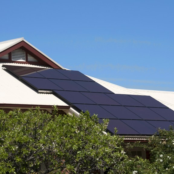Solar panels on Melbourne roof connected to hybrid inverter.